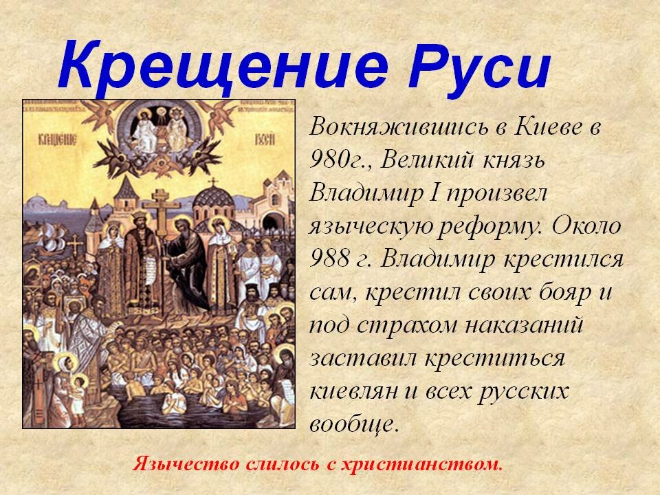 1 988 г. Крещение Руси кн Владимиром кратко.