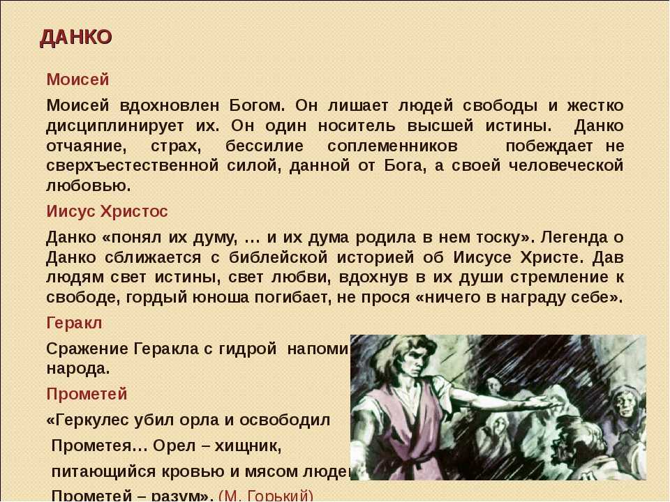 Характеристика данко по плану 7 класс литература